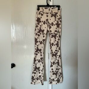 Zara Cream and Brown Cow Print Flare Jeans